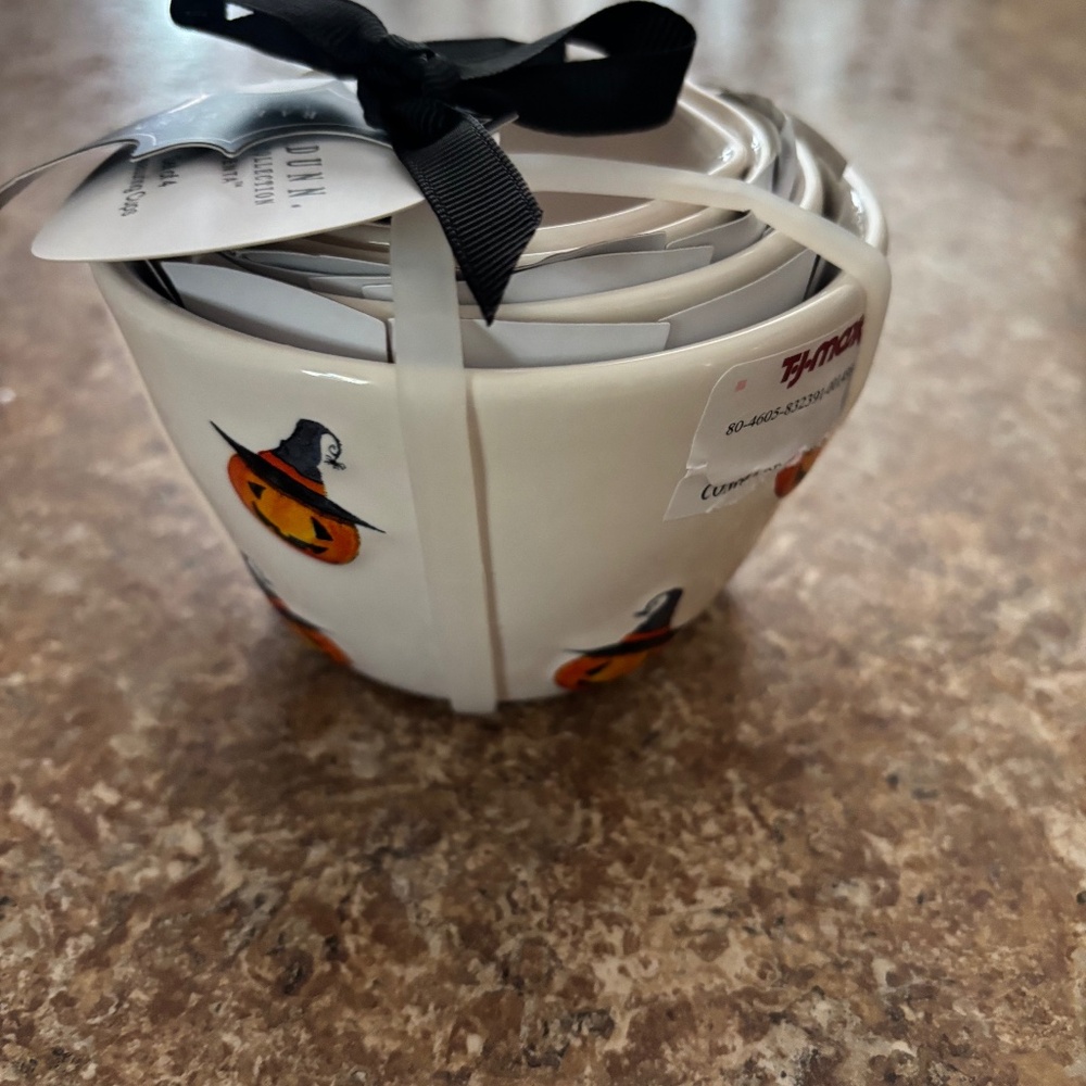Rae Dunn Halloween pumpkin with hats set of 4 nesting cups NWT